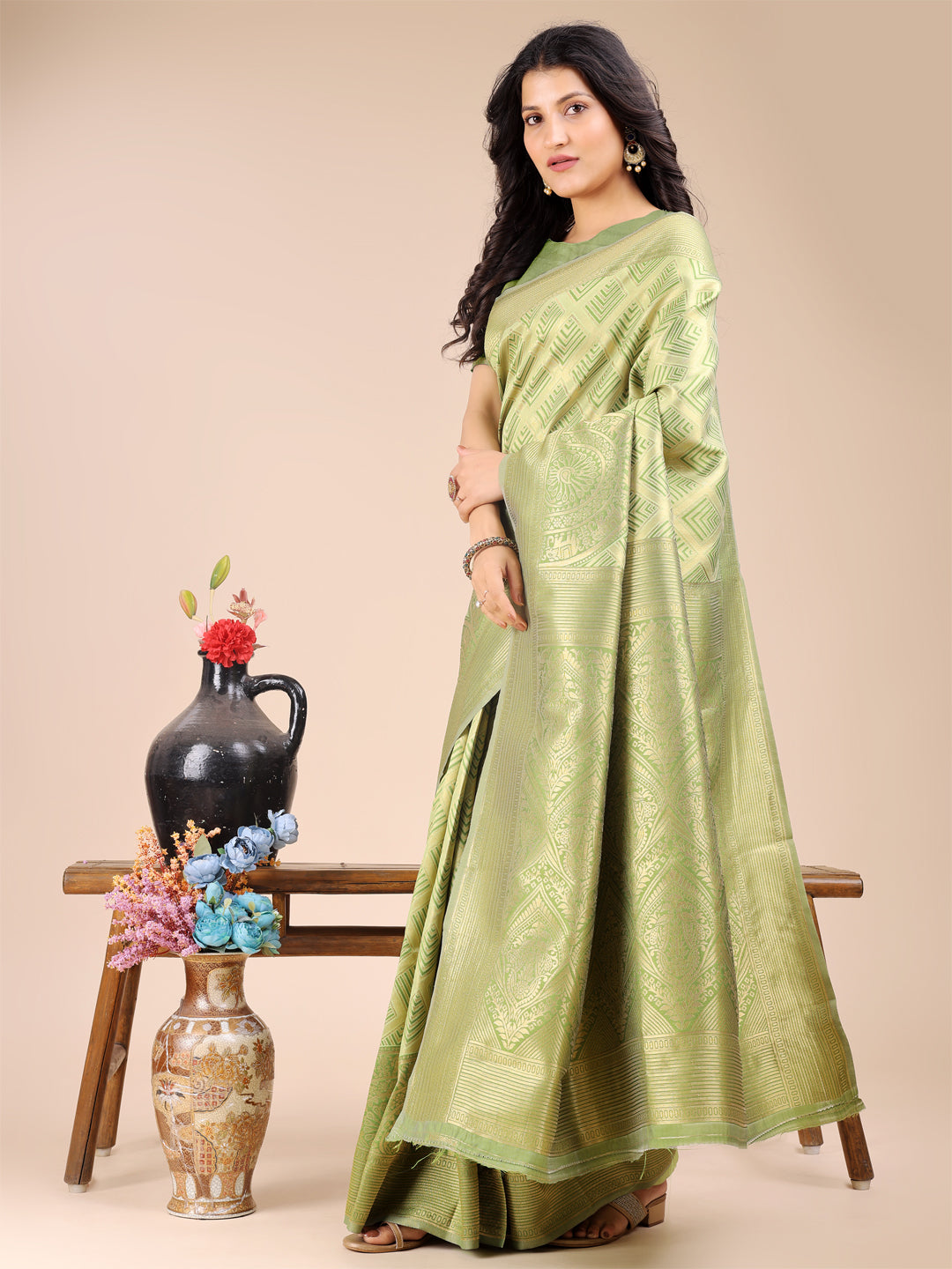 Sage Green Banarasi Silk Saree