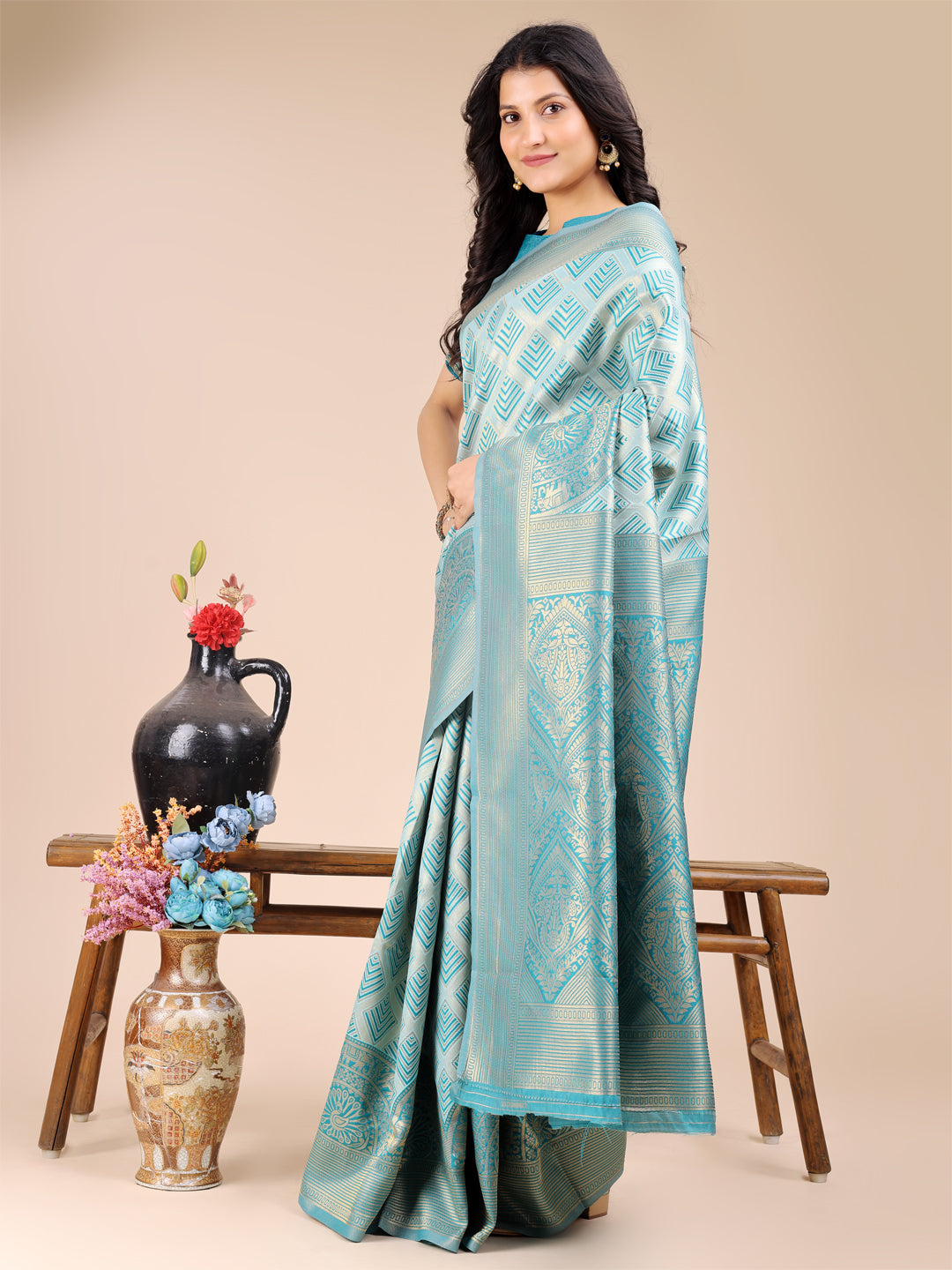 Sea Green Banarasi Silk Saree