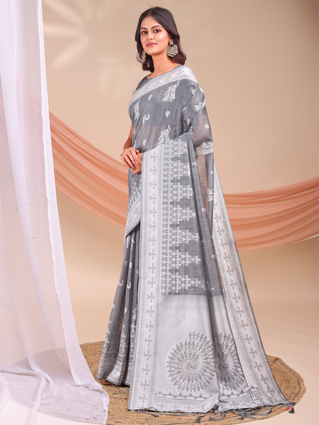Gray Linen Cotton Saree