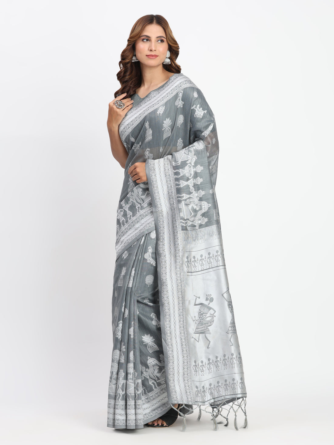Gray Linen Cotton Saree
