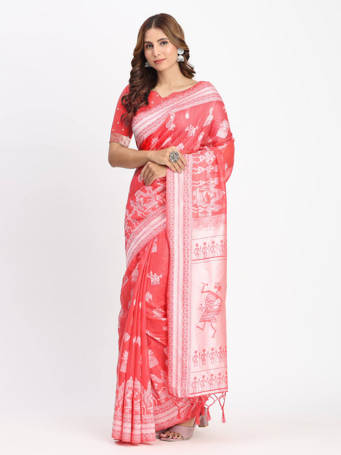 Pink Linen Cotton Saree