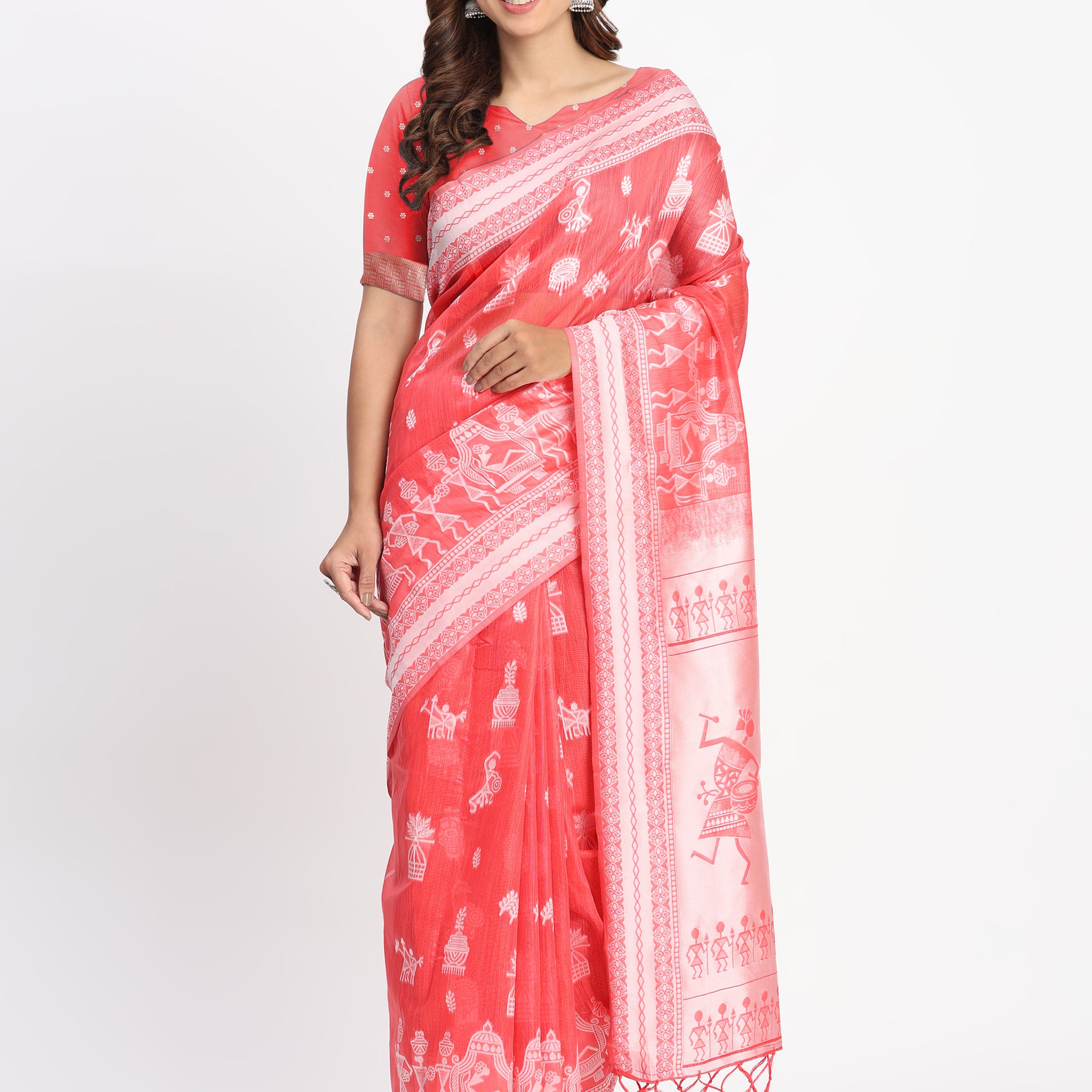 Pink Linen Cotton Saree