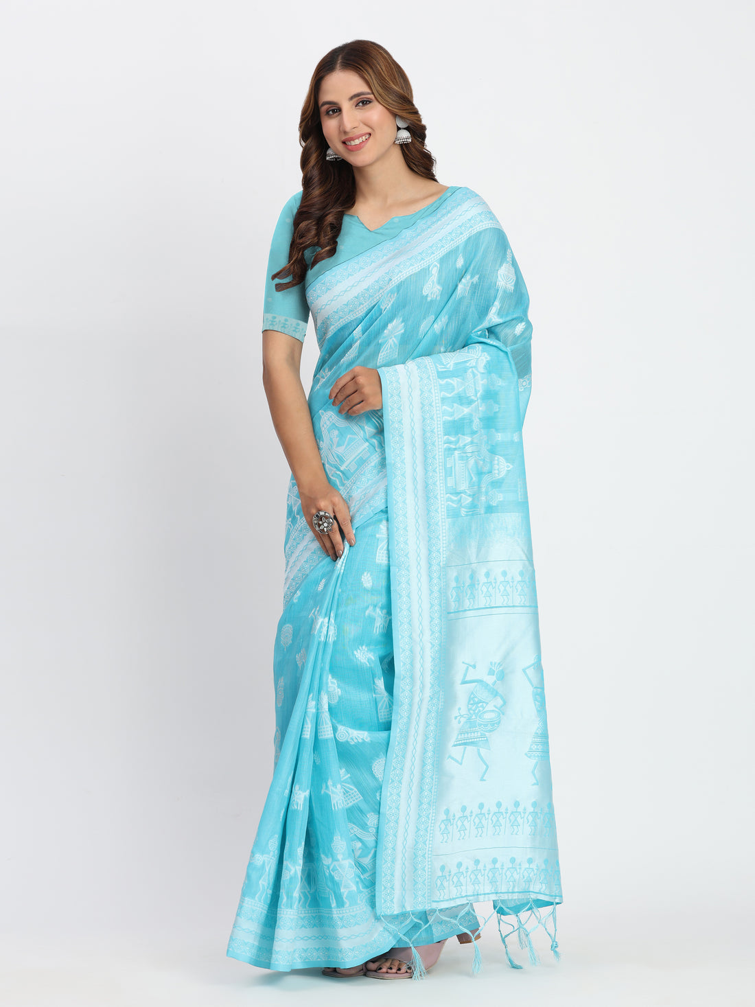 Sky Blue Linen Cotton Saree