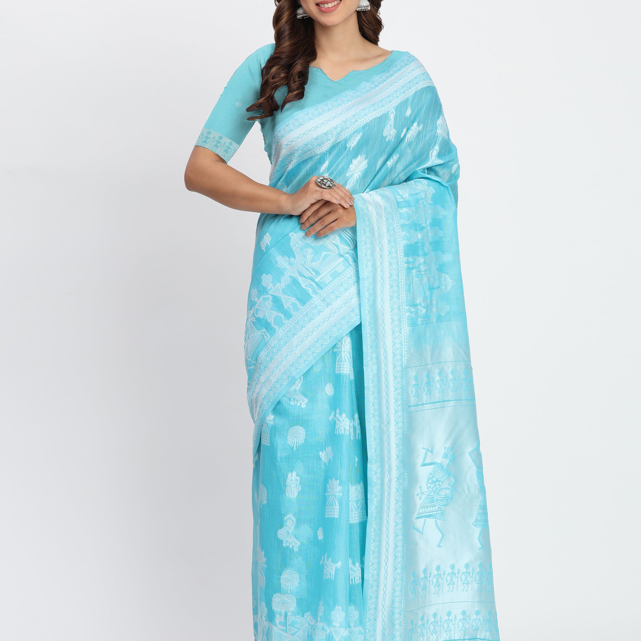 Sky Blue Linen Cotton Saree
