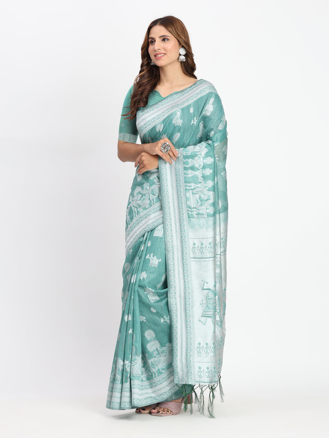 Sea Green Linen Cotton Saree