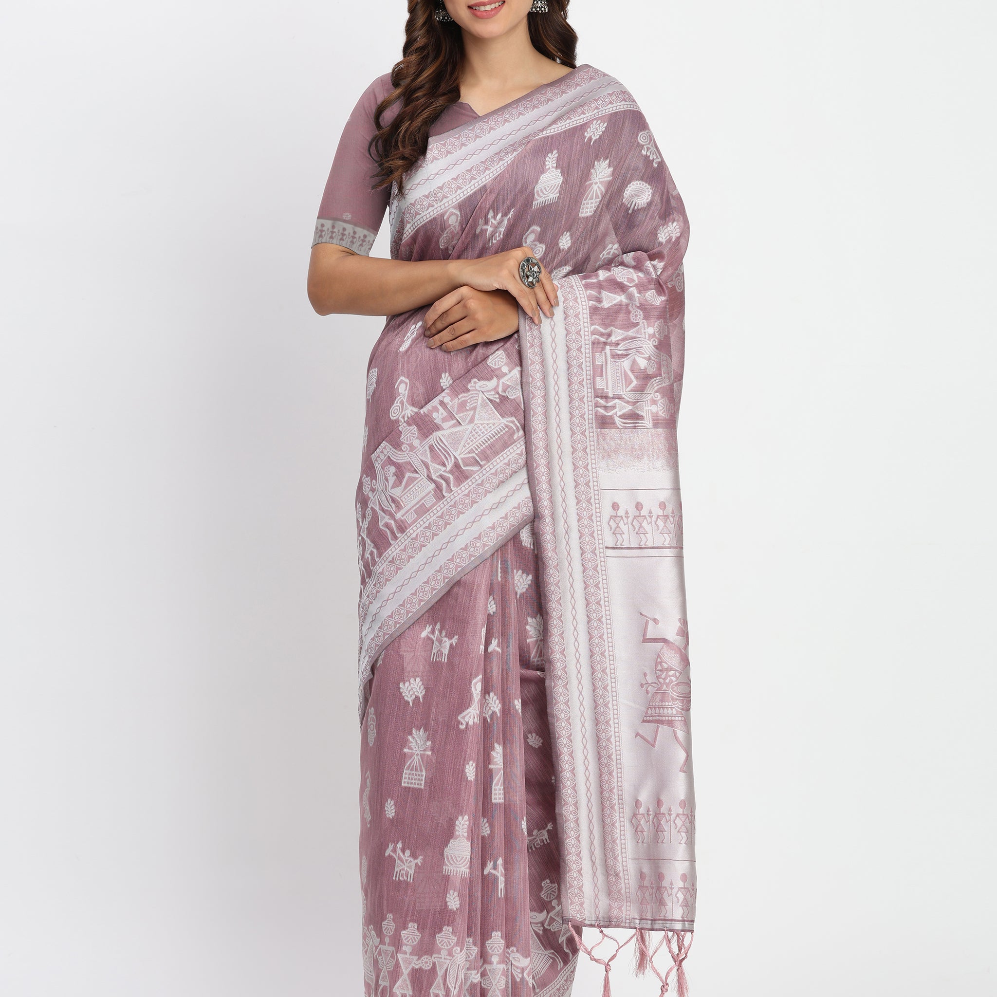 Purple Linen Cotton Saree