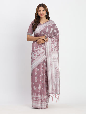 Purple Linen Cotton Saree