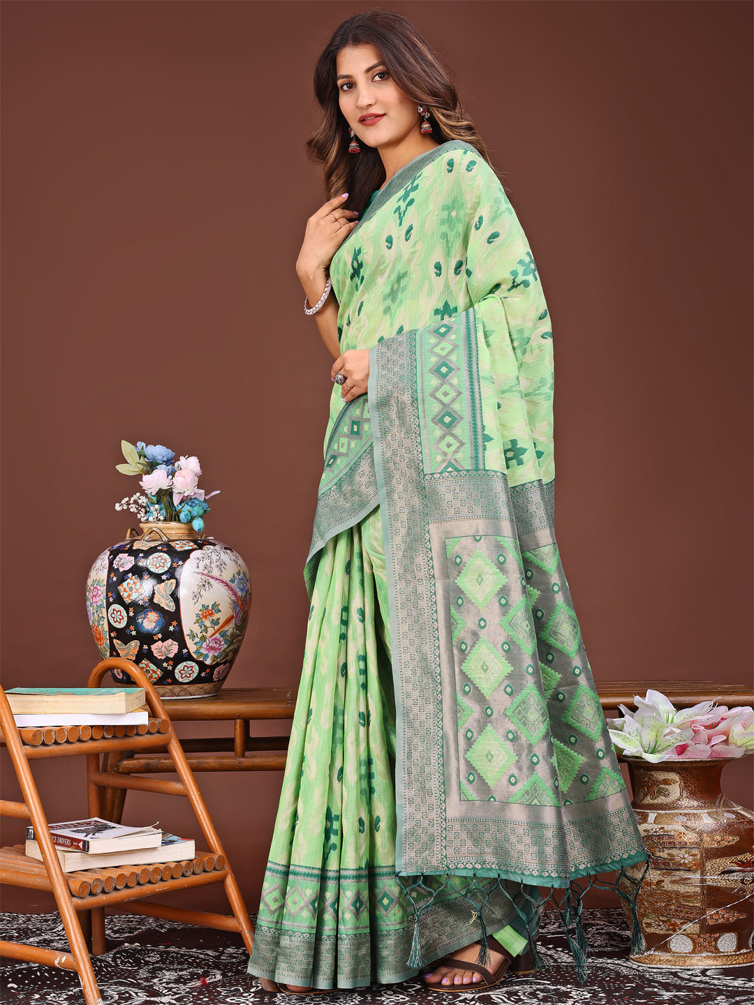 Light Green Linen Cotton Saree