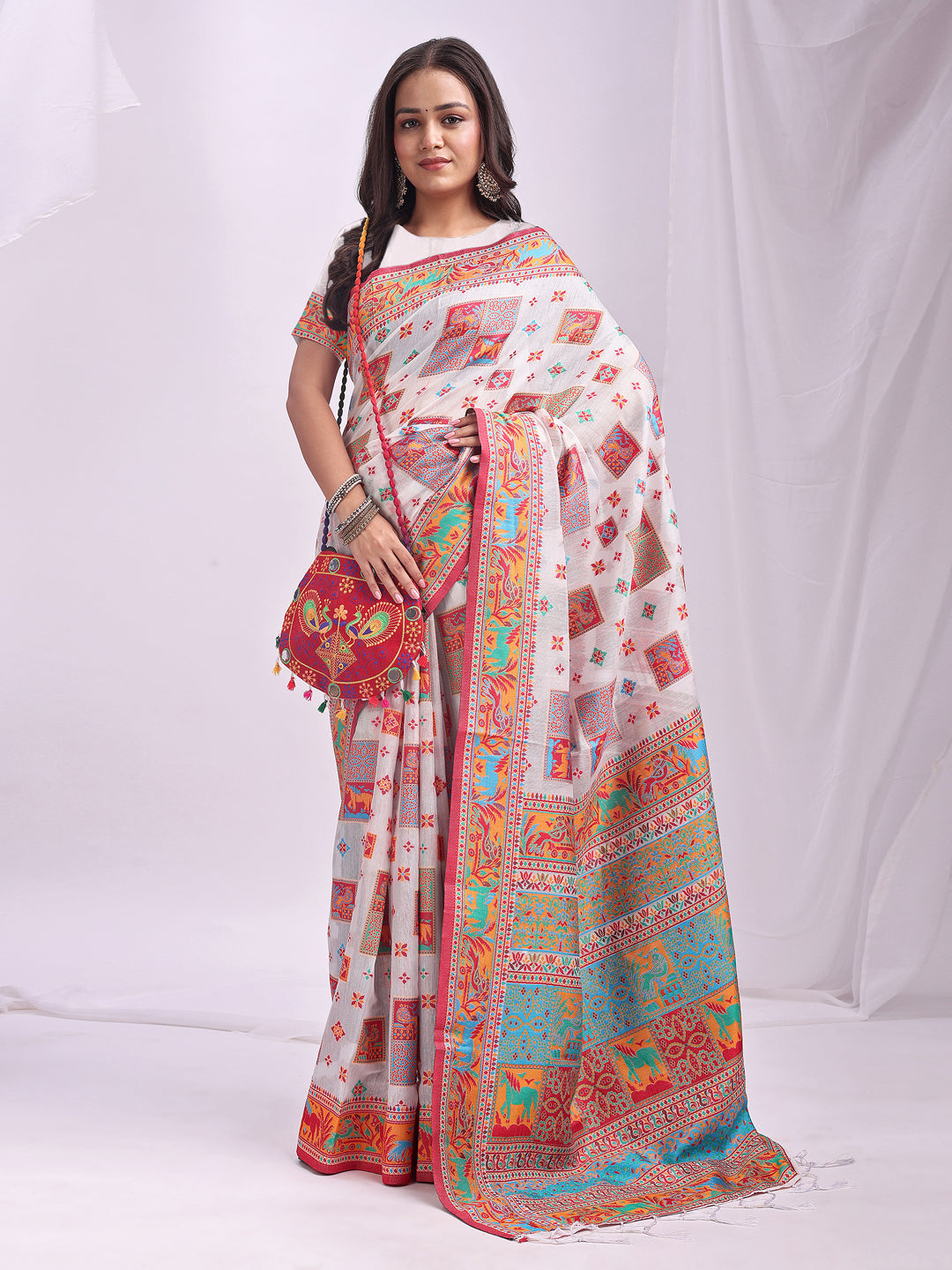 White Linen Cotton Saree