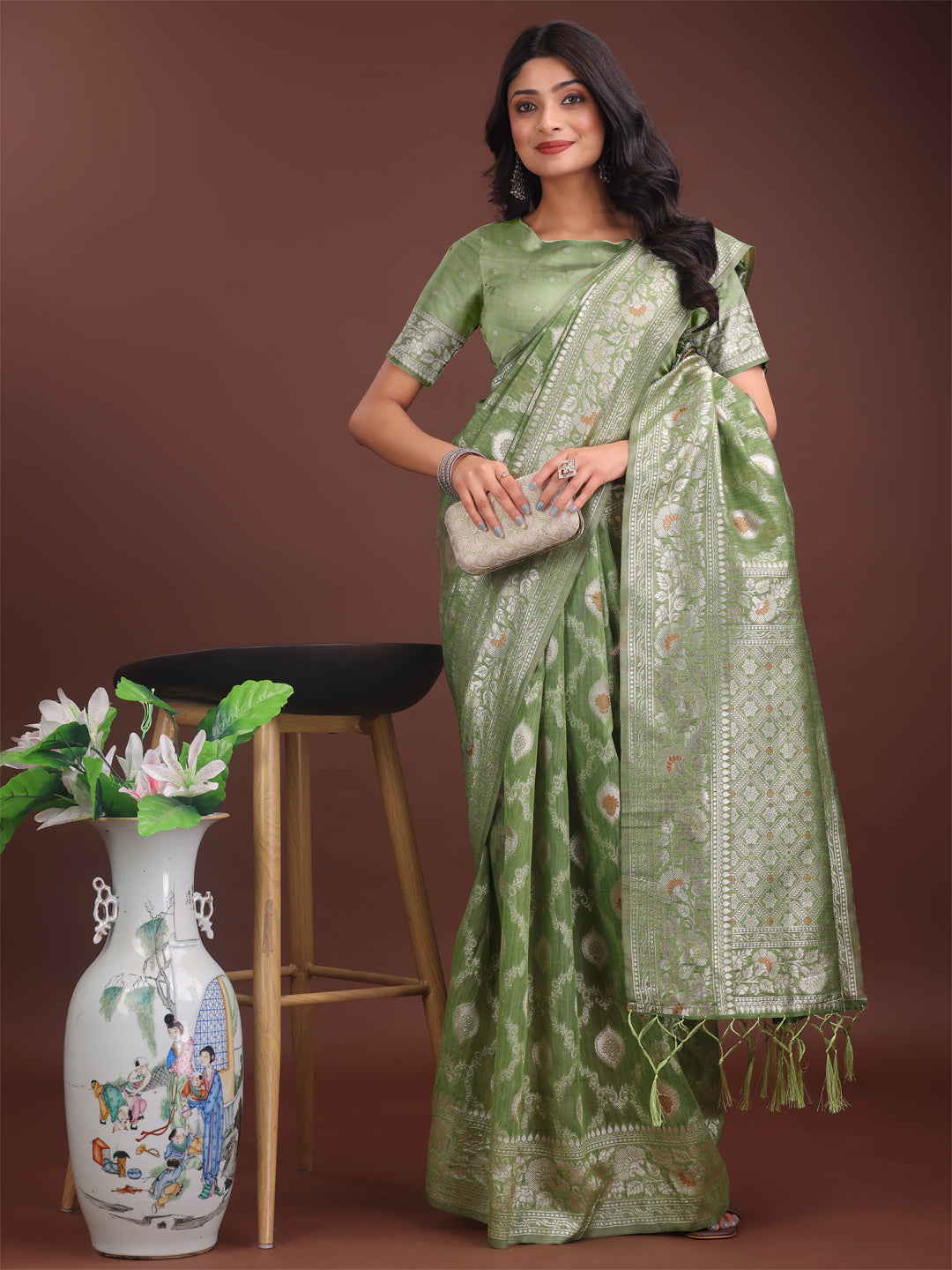 Light Green Linen Cotton Saree