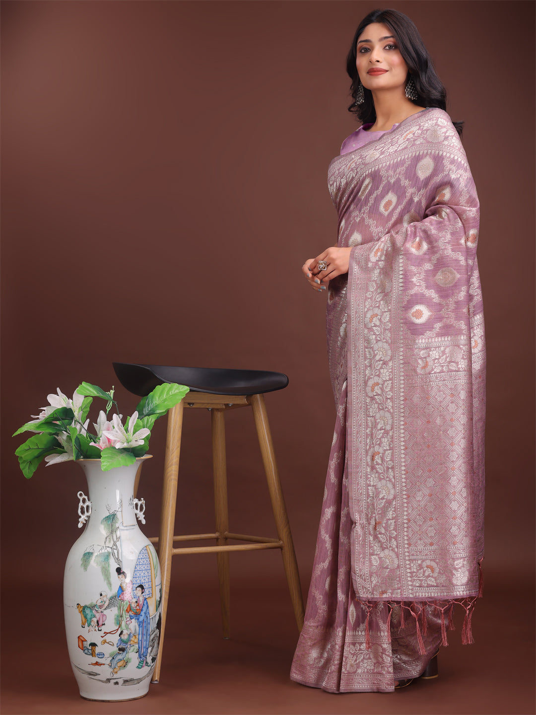 Purple Linen Cotton Saree