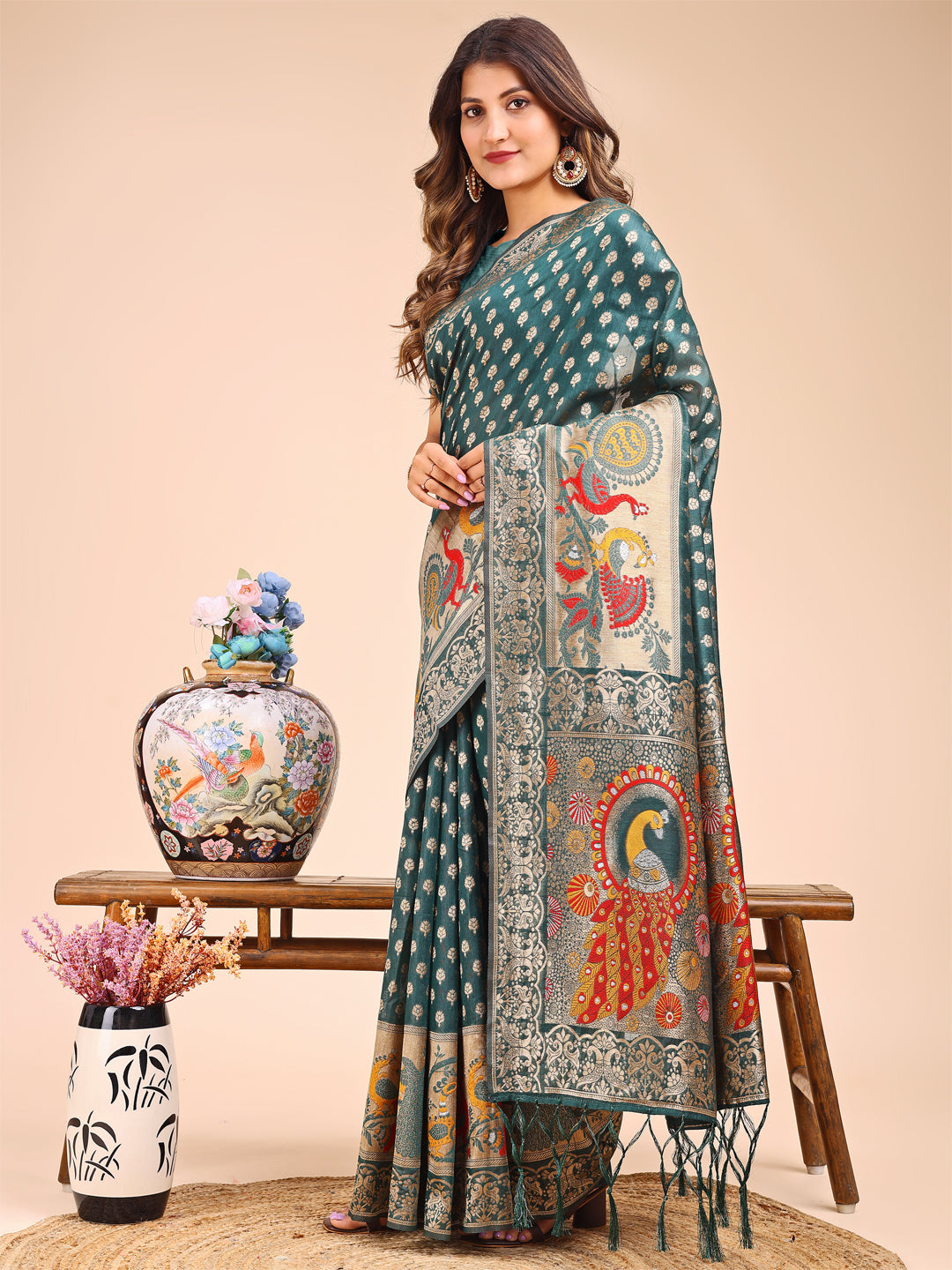 Green Linen Cotton Saree