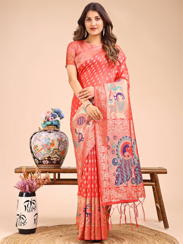 Peach Linen Cotton Saree