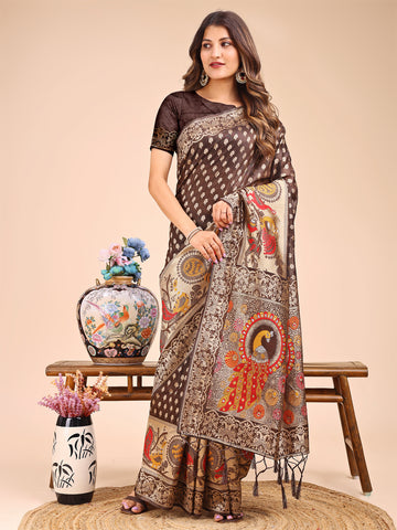 Brown Linen Cotton Saree