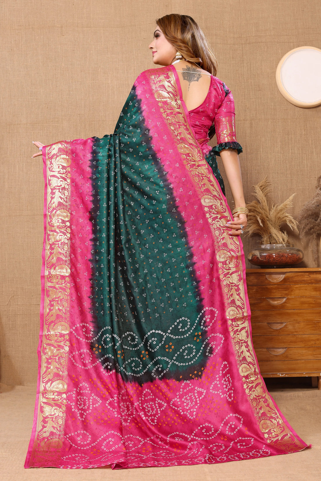 Dark Green Viscose Art Silk Saree