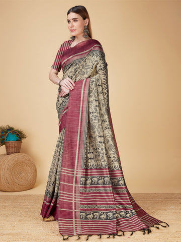 Cream Soft Silk Saree