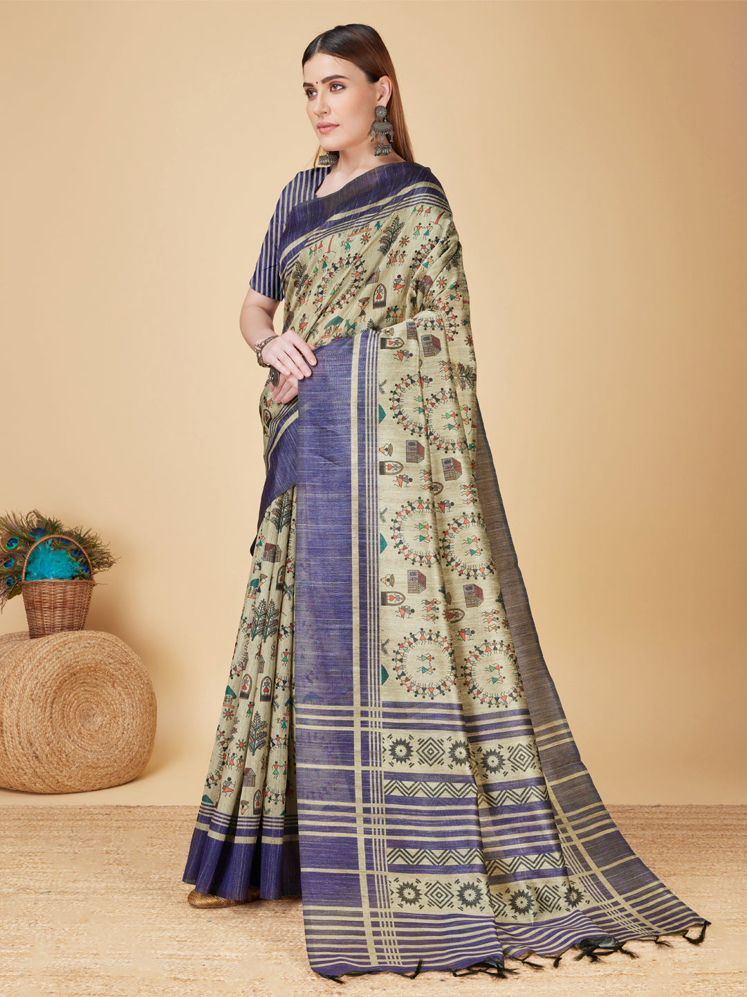 Cream Soft Silk Saree