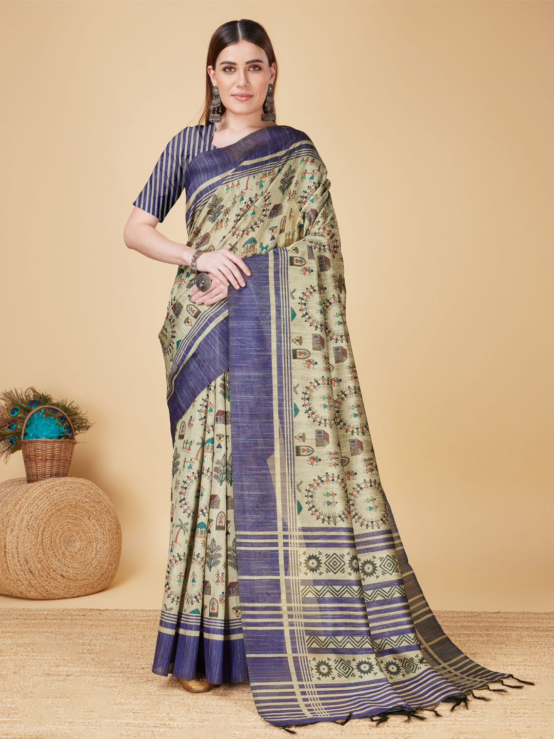 Cream Soft Silk Saree