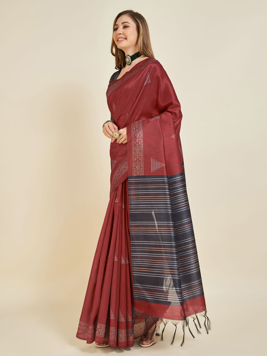 Sangam Maroon Soft Silk Saree