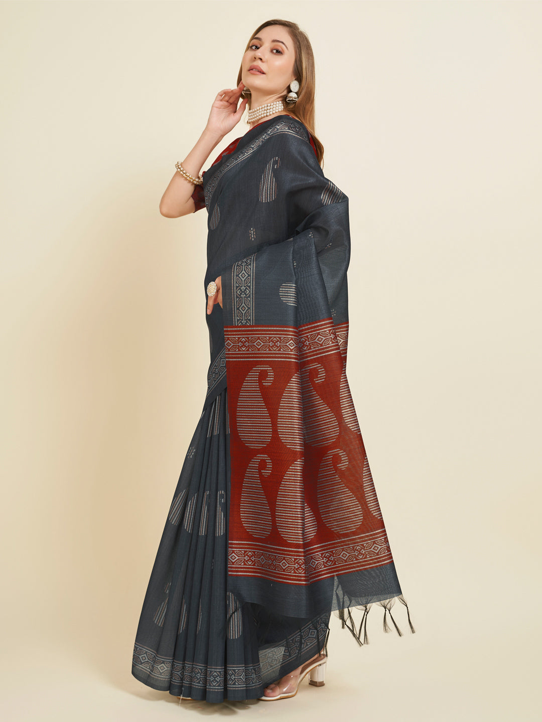 Sangam Gray Soft Silk Saree