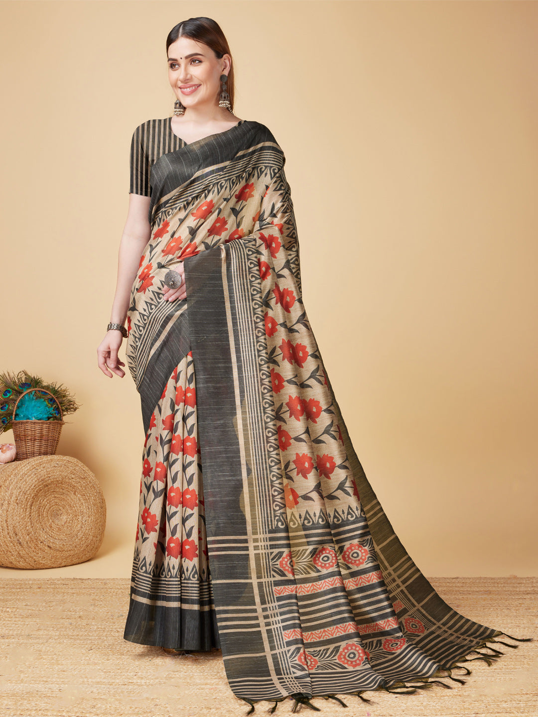 Cream Soft Silk Saree