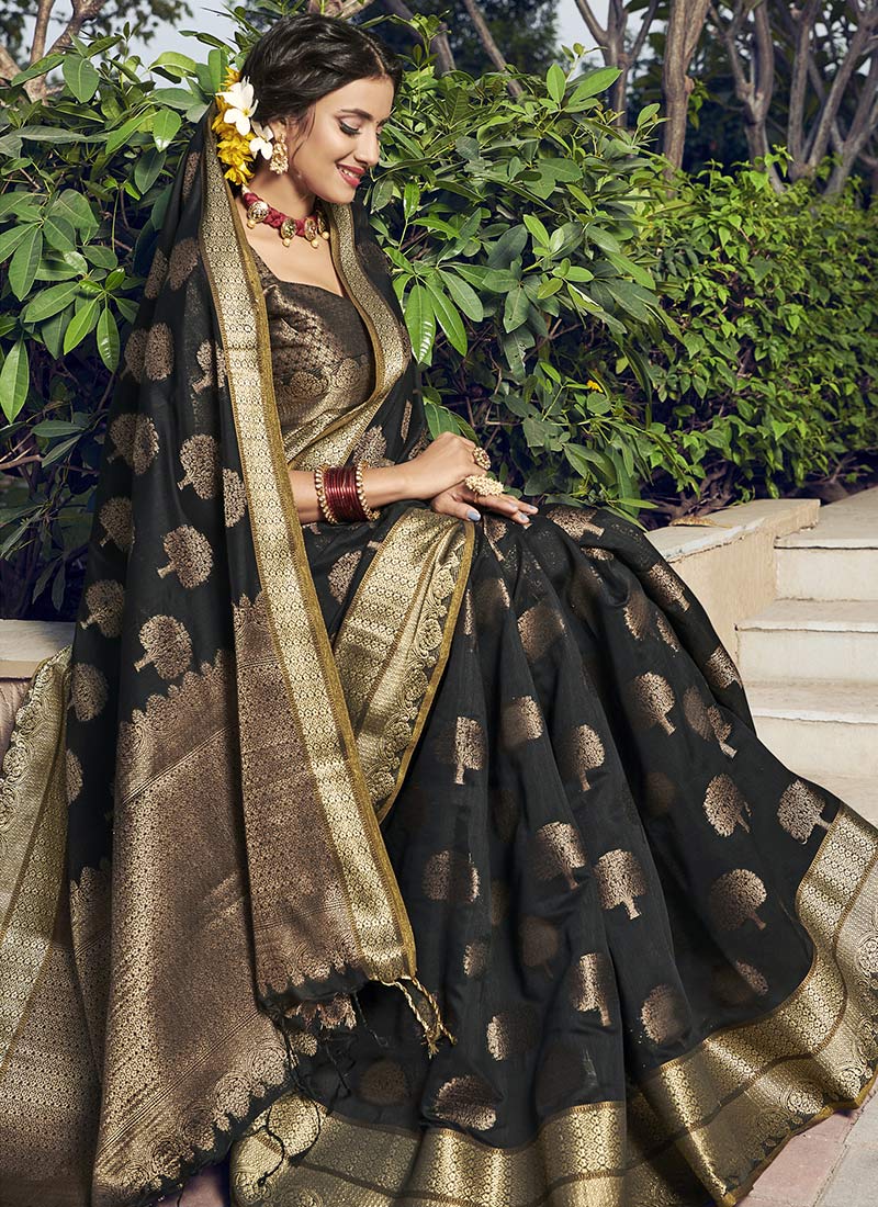 Ishika Fab Black Chanderi Cotton Saree