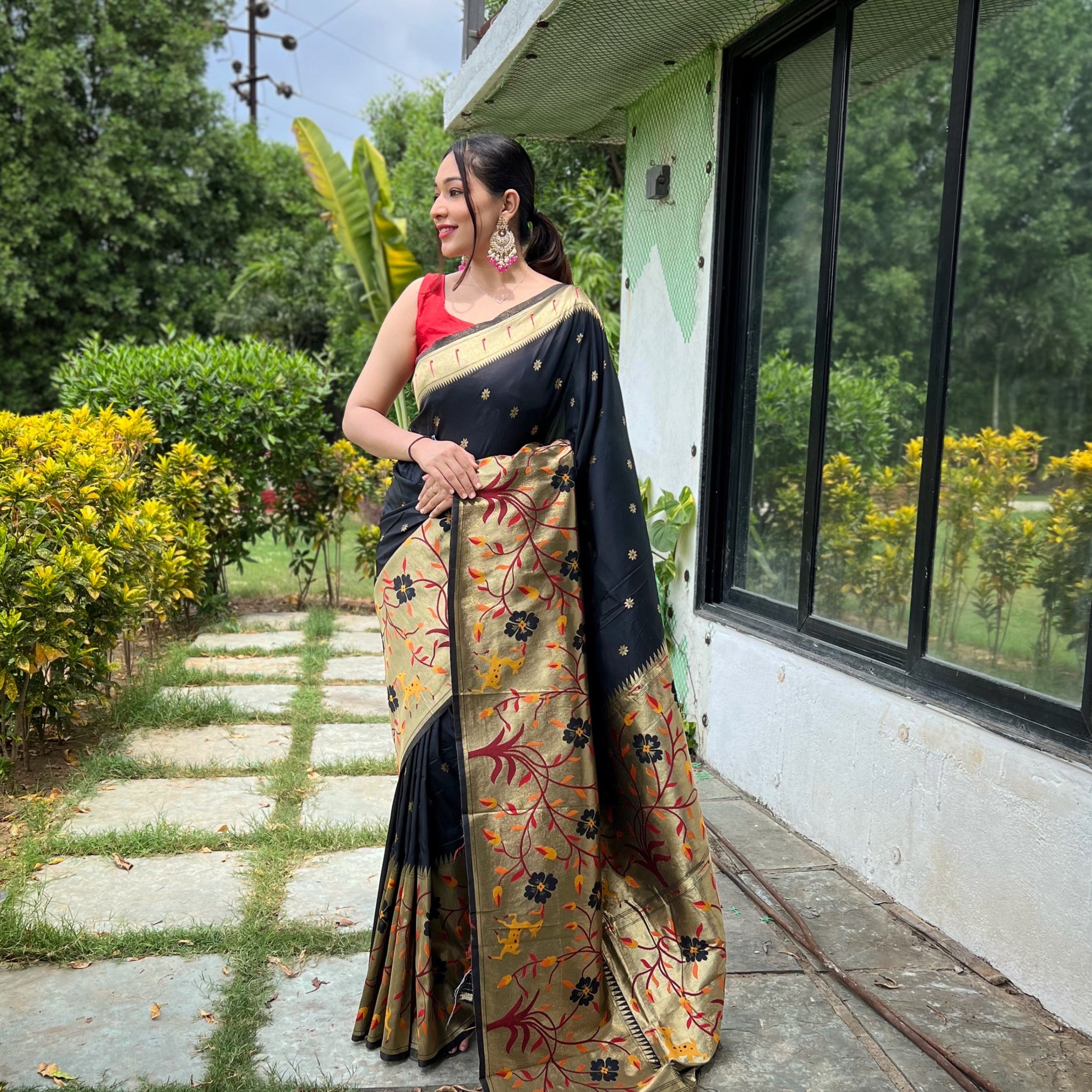 Black Paithani  Silk Saree