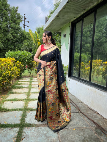 Black Paithani  Silk Saree