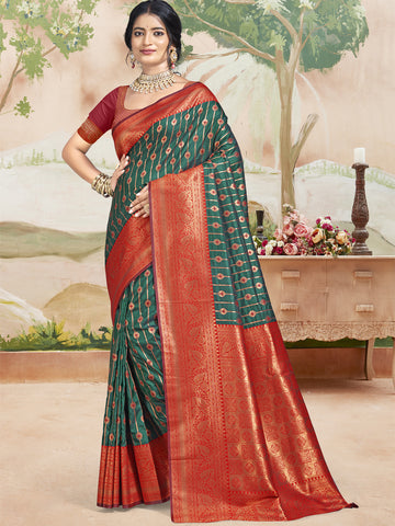 Pine Green Silk Weaving Saree