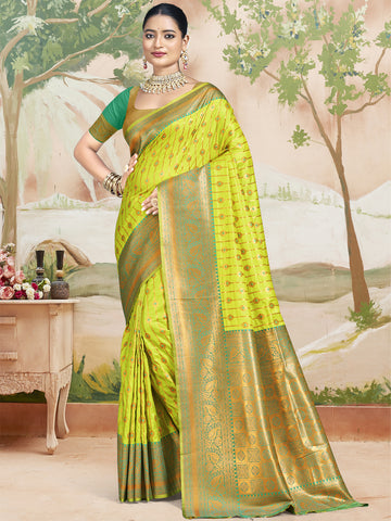 Lime Green Silk Weaving Saree