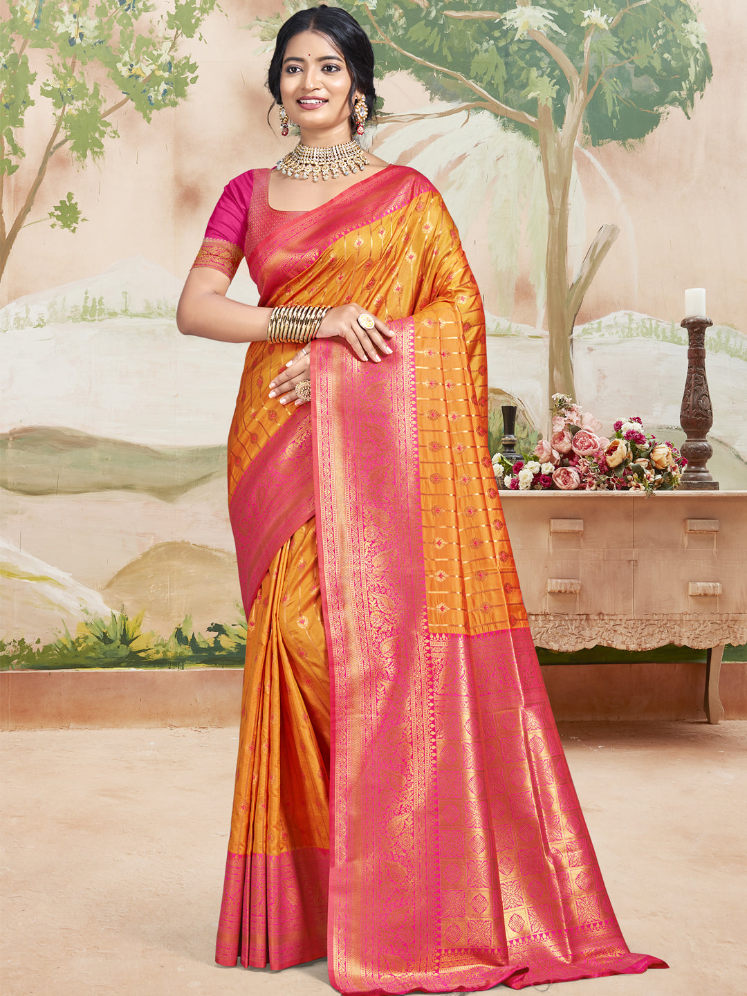 Orange Silk Weaving Saree