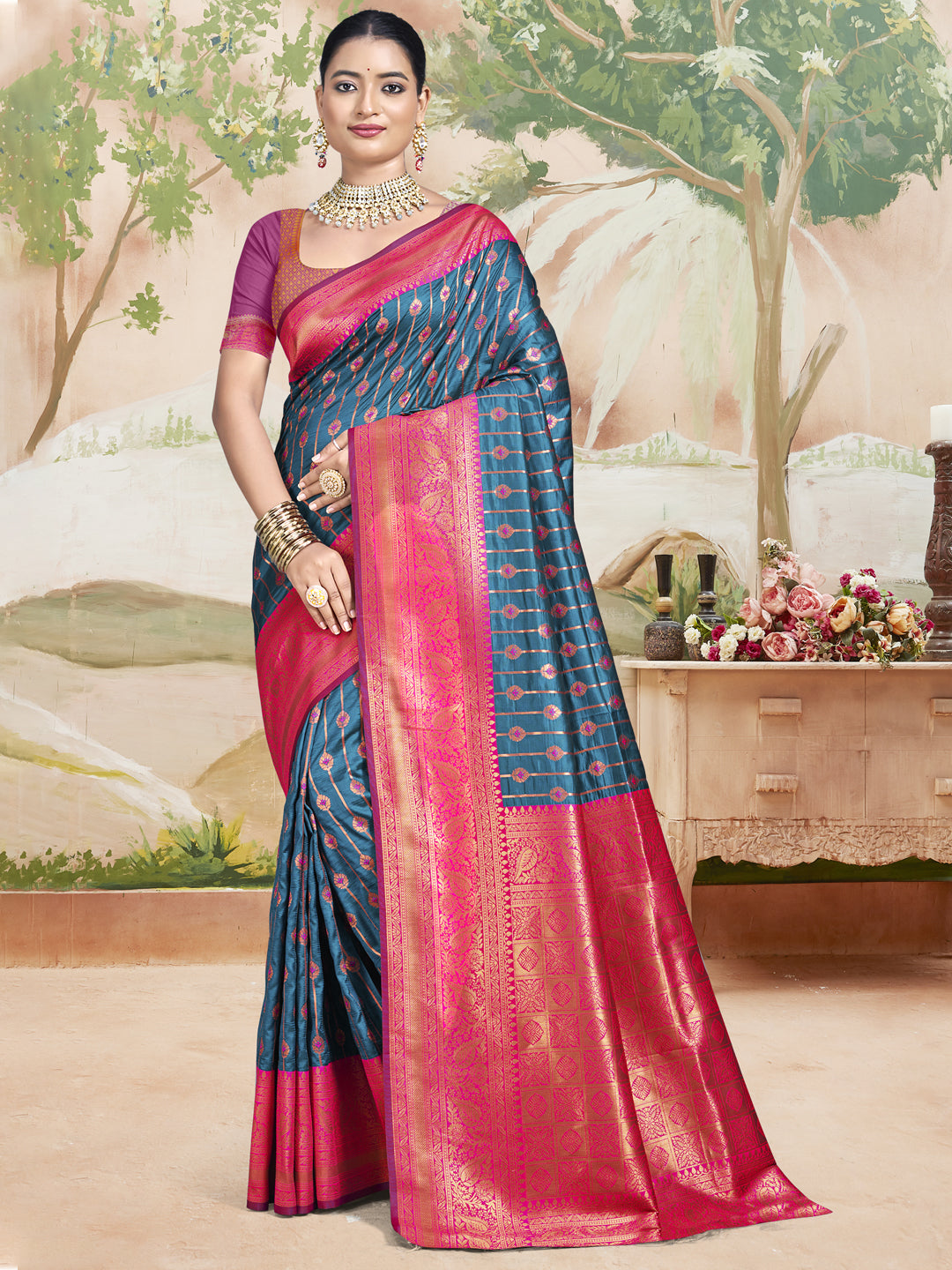 Blue Silk Weaving Saree