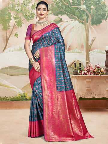 Sangam Blue Silk Saree