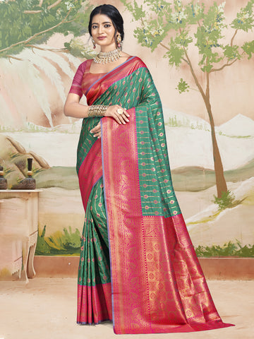 Teal Green Silk Weaving Saree