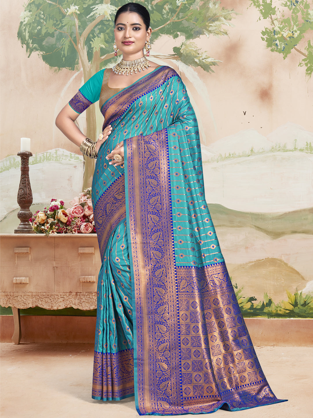 Sky Blue Silk Weaving Saree