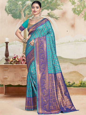 Sangam Sky Blue Silk Saree