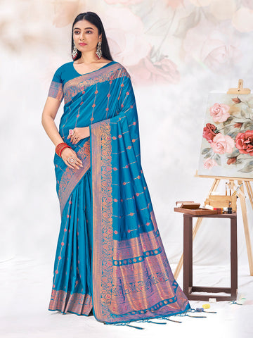 Sangam Olympic Blue Silk Saree