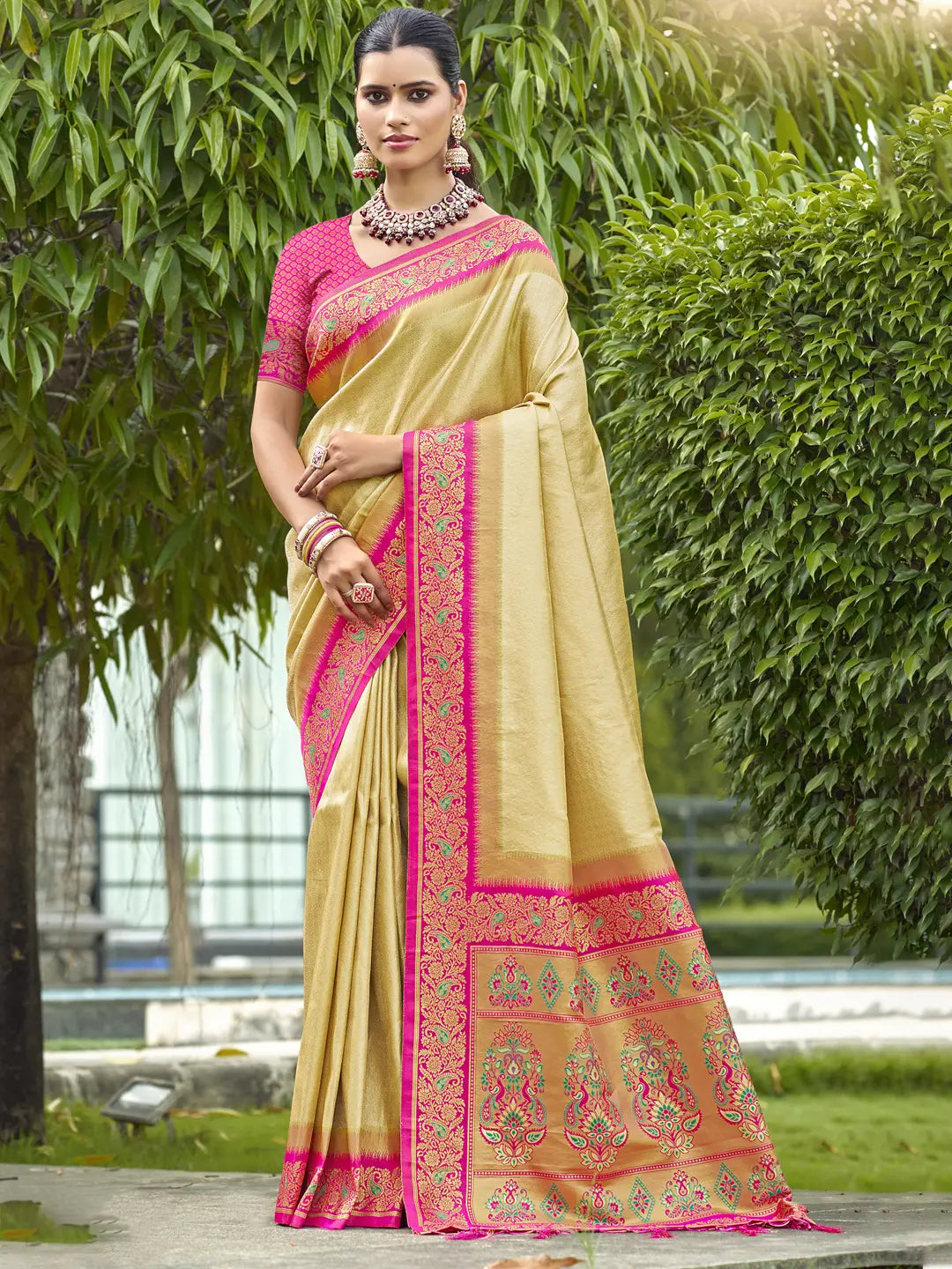 Beige Silk Saree