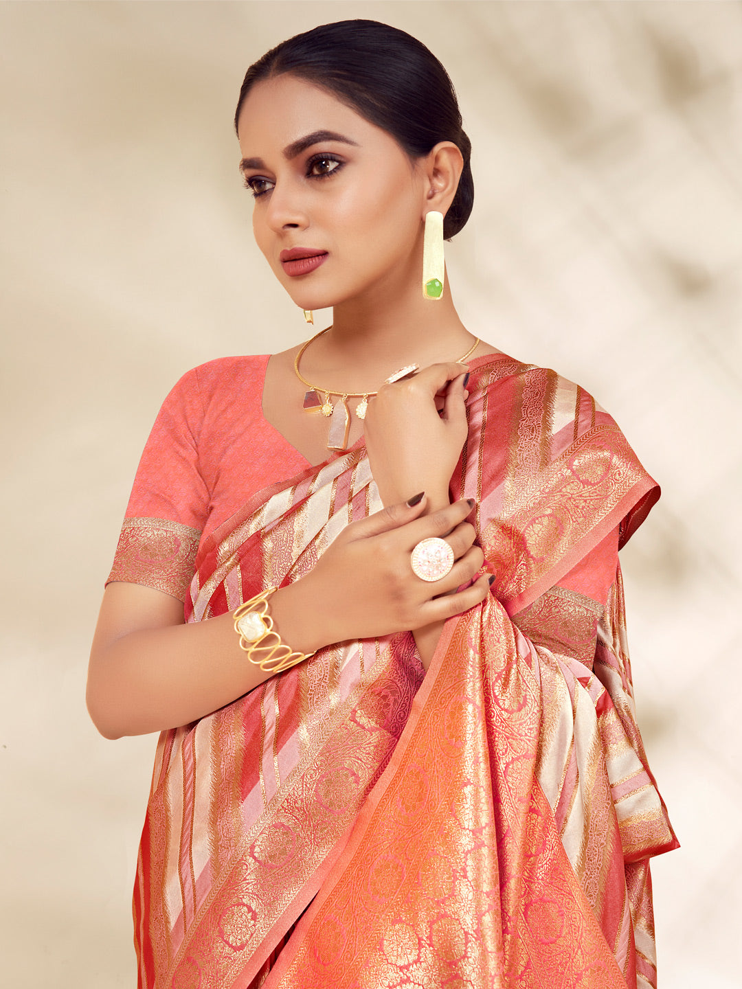 Peach Cotton Saree