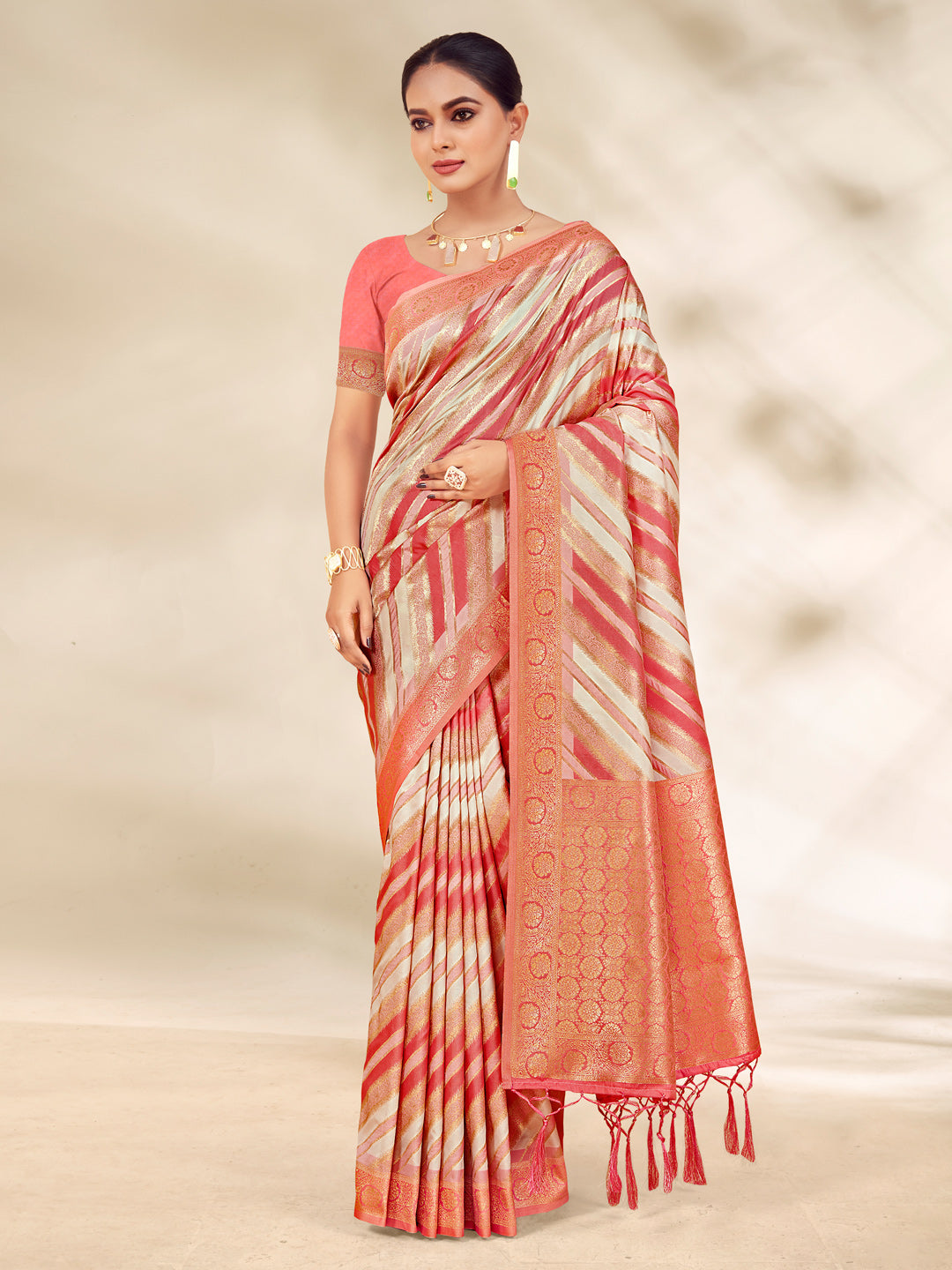 Sangam Peach Cotton Saree