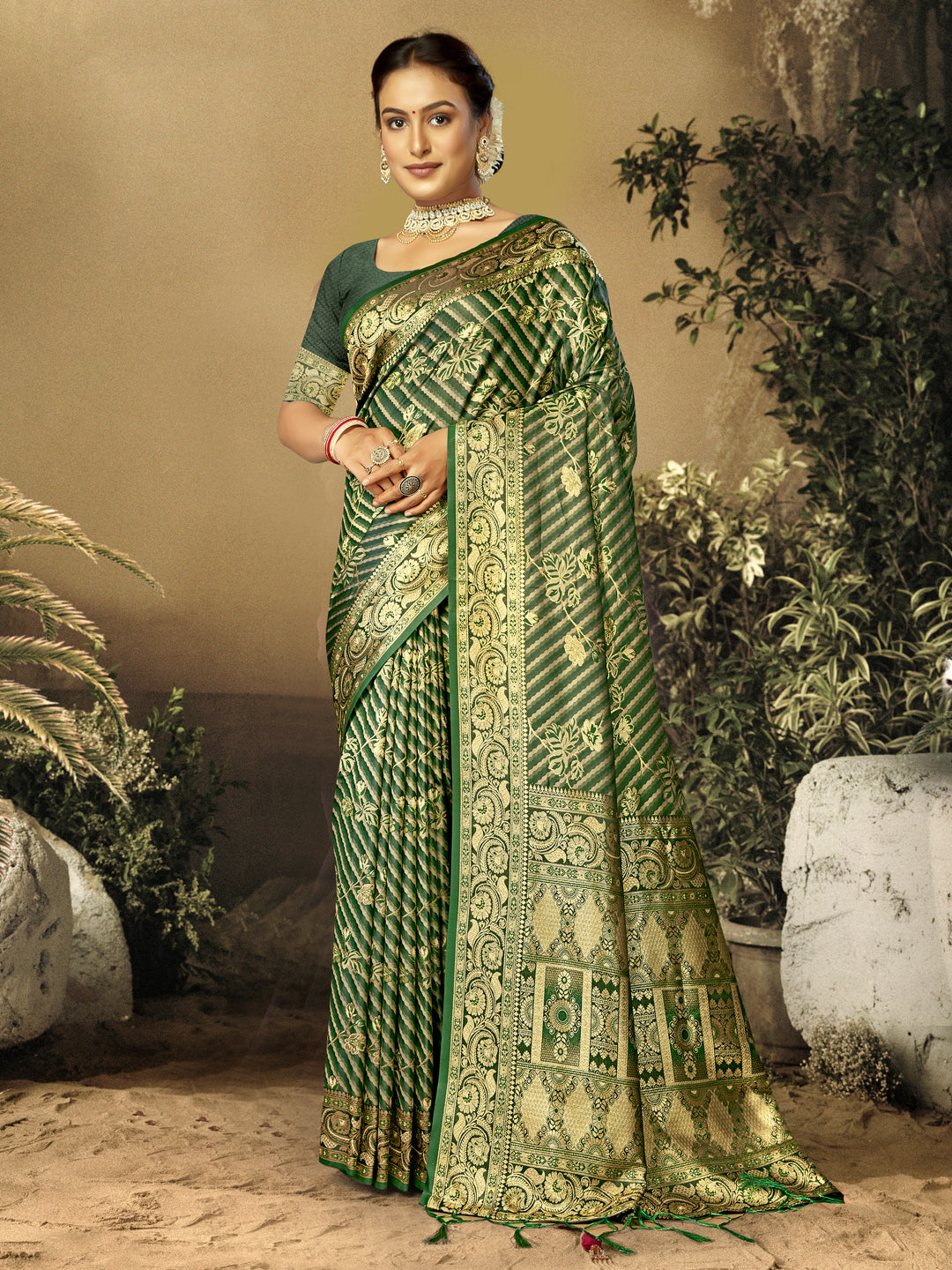 Green Satin Silk Saree