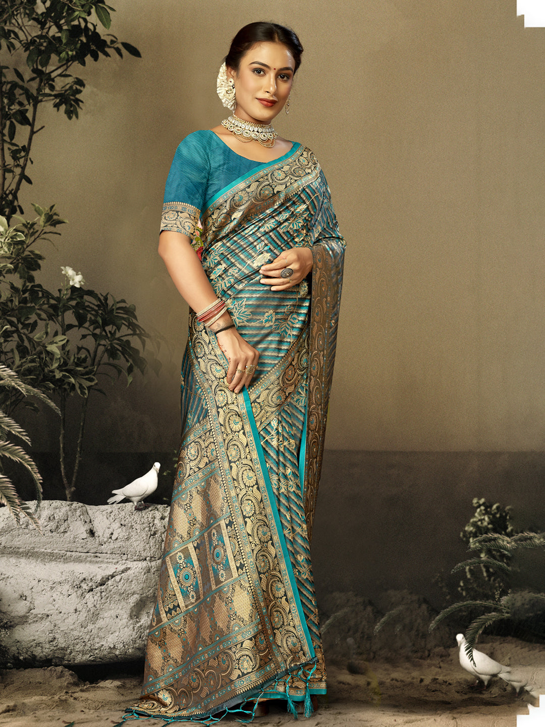 Sky Blue Satin Silk Saree