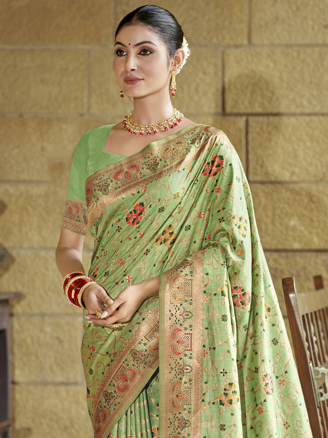 Pista Green Silk Saree