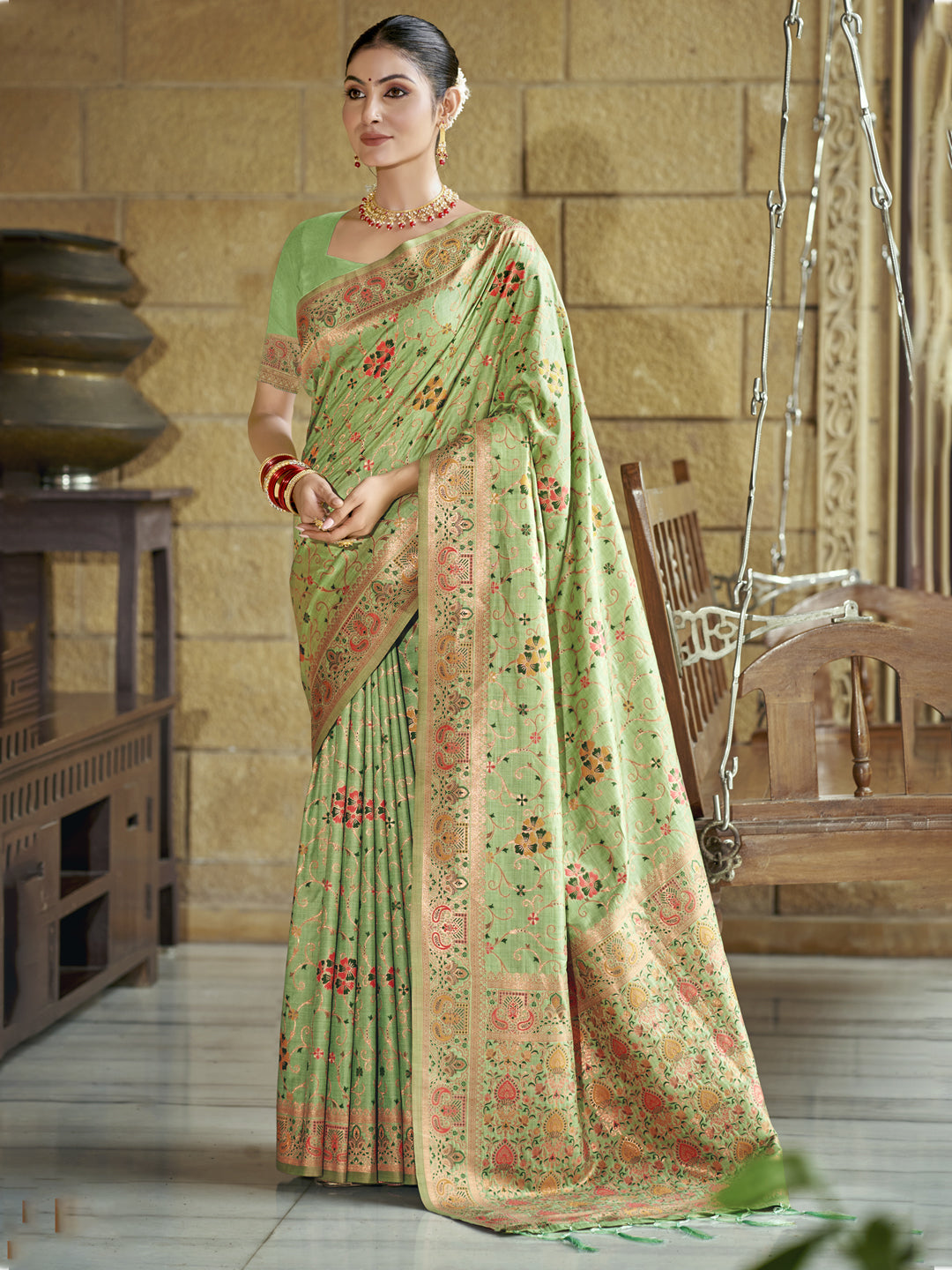 Pista Green Silk Saree