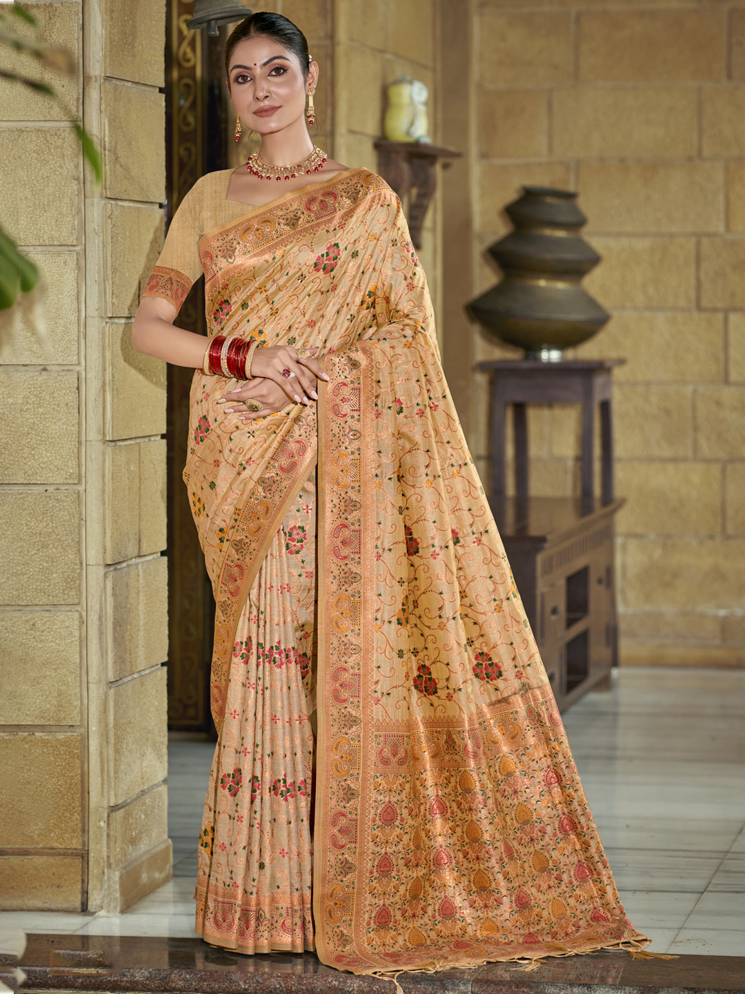 Beige Silk Saree