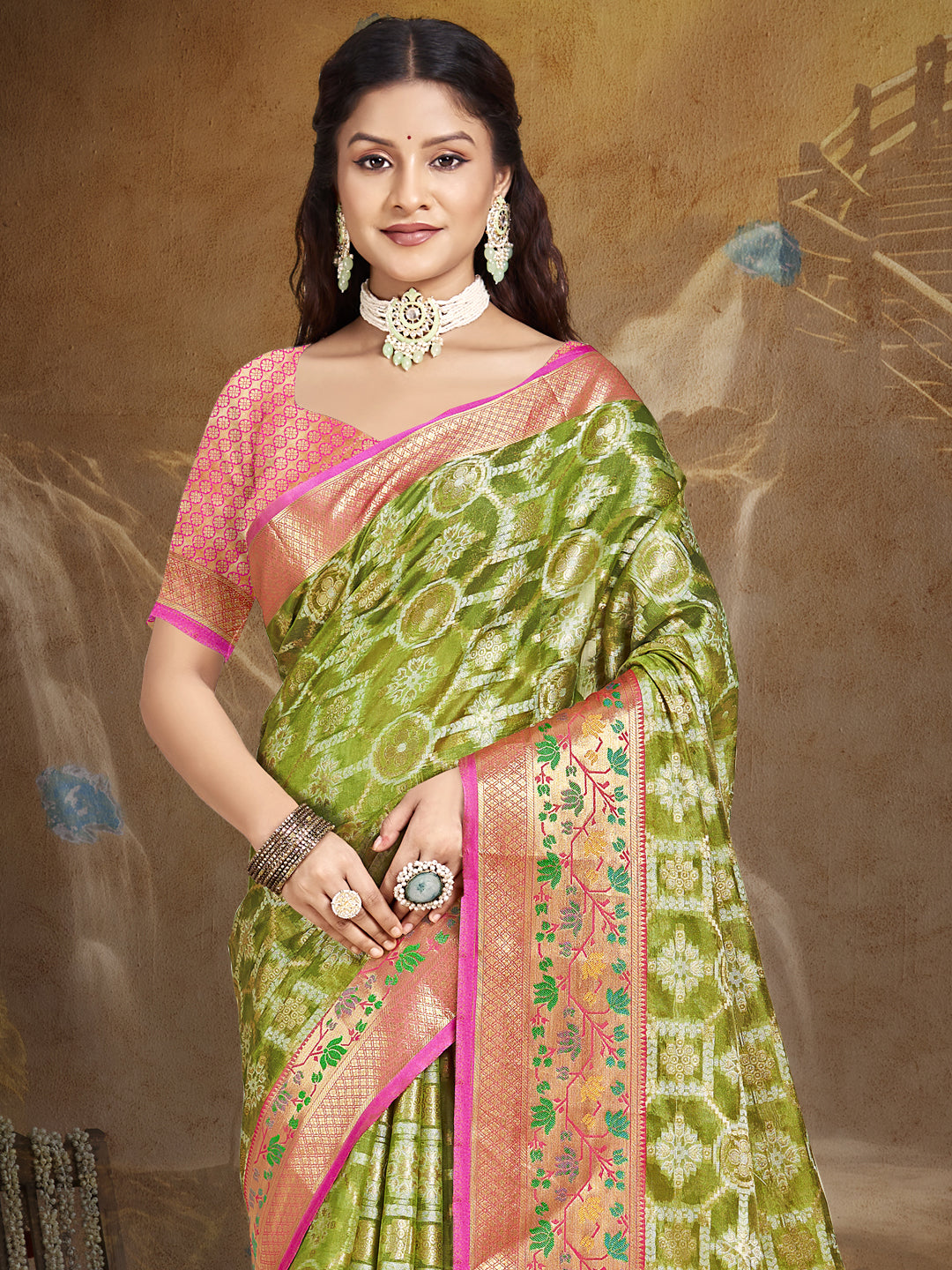 Olive Green Silk Saree