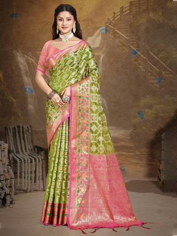 Olive Green Silk Saree