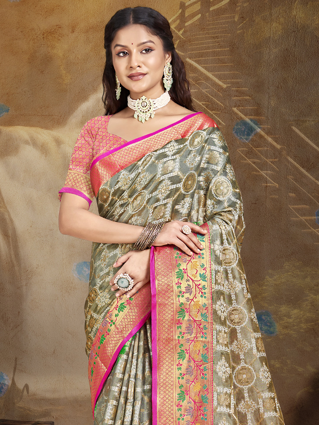 Gray Silk Saree