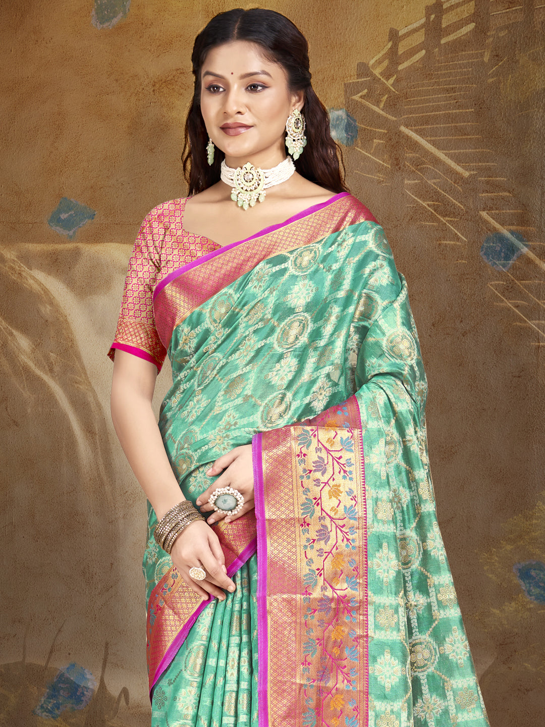 Turquoise Blue Silk Saree