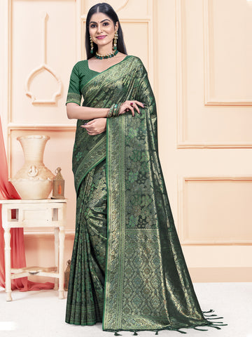 Sangam Green Satin Silk Saree